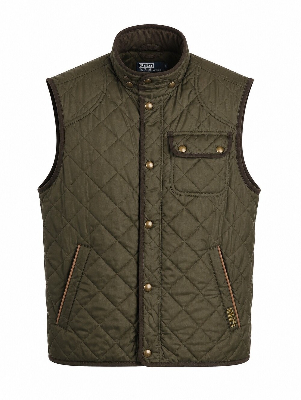 Polo Ralph Lauren Quilted Vest Olive Snap-Front Medium Classic Corduroy Collar